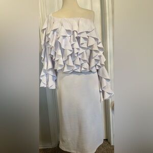 Ashley Stewart White Ruffle Off-Shoulder Dress size 14/16